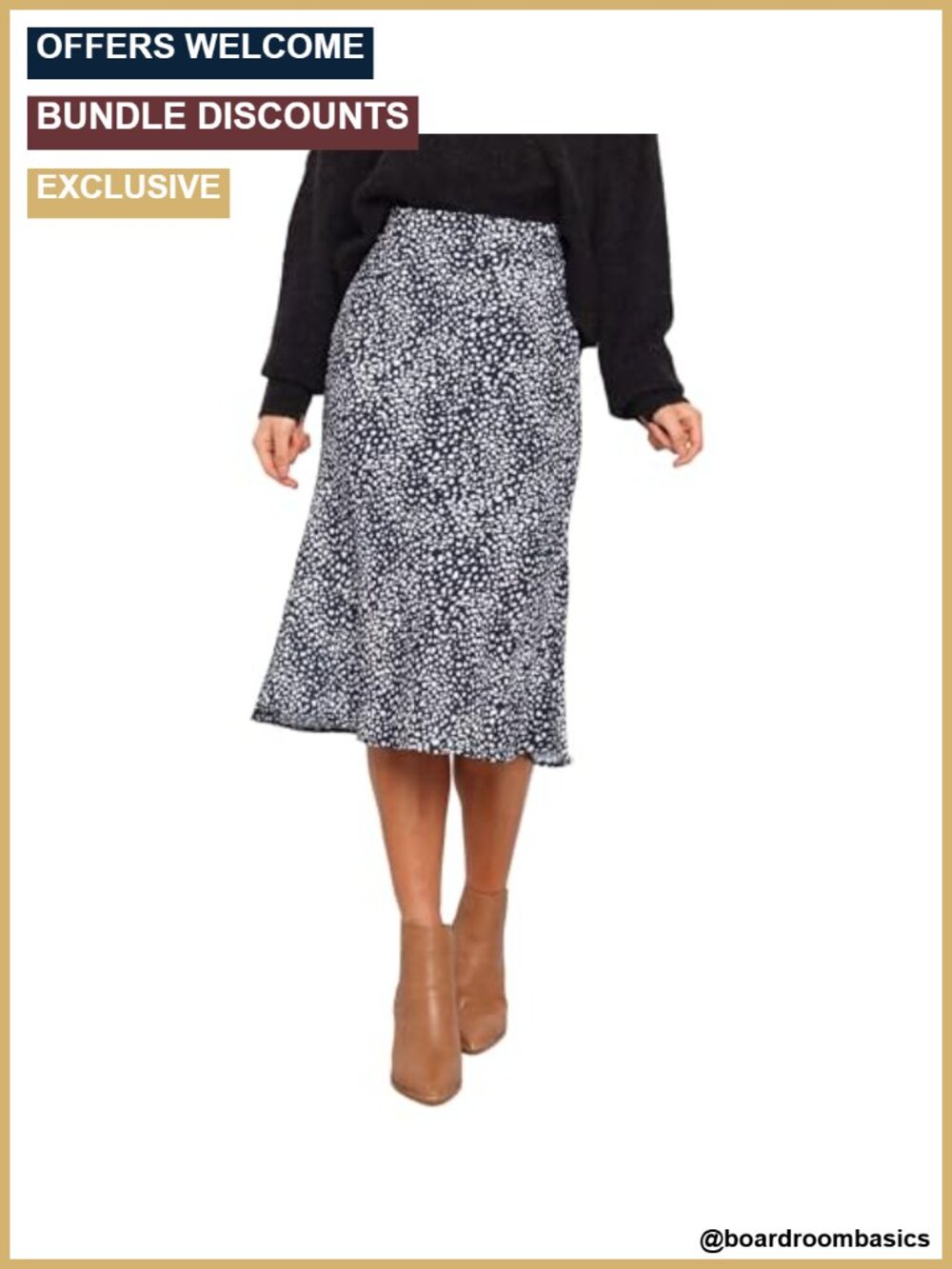 Falco Midi Skirt High Waisted Elastic Back Casual Polka Dots